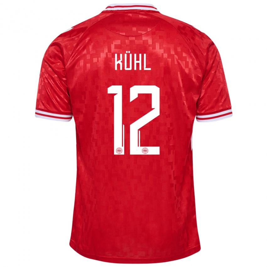 Hombre Camiseta Dinamarca Kathrine Kuhl #12 Rojo 1ª Equipación 24-26 La Camisa Argentina