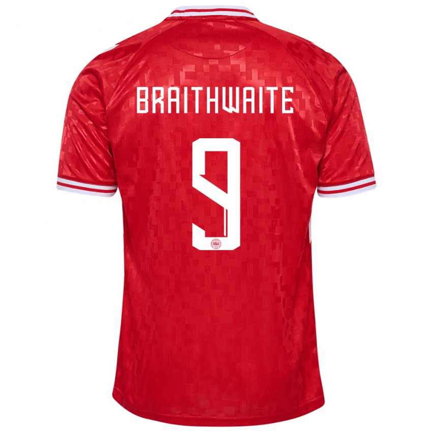 Hombre Camiseta Dinamarca Martin Braithwaite #9 Rojo 1ª Equipación 24-26 La Camisa Argentina