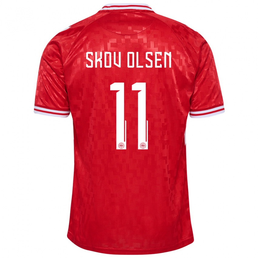 Hombre Camiseta Dinamarca Andreas Skov Olsen #11 Rojo 1ª Equipación 24-26 La Camisa Argentina