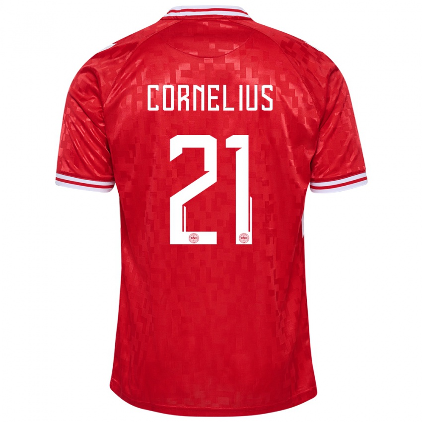 Hombre Camiseta Dinamarca Andreas Cornelius #21 Rojo 1ª Equipación 24-26 La Camisa Argentina
