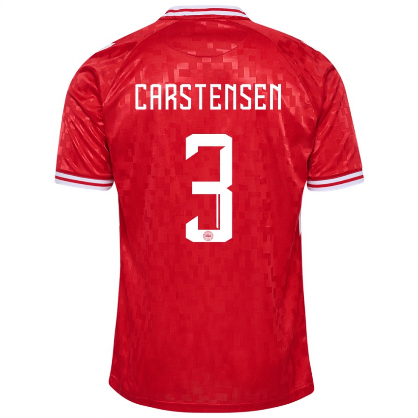 Hombre Camiseta Dinamarca Rasmus Carstensen #3 Rojo 1ª Equipación 24-26 La Camisa Argentina