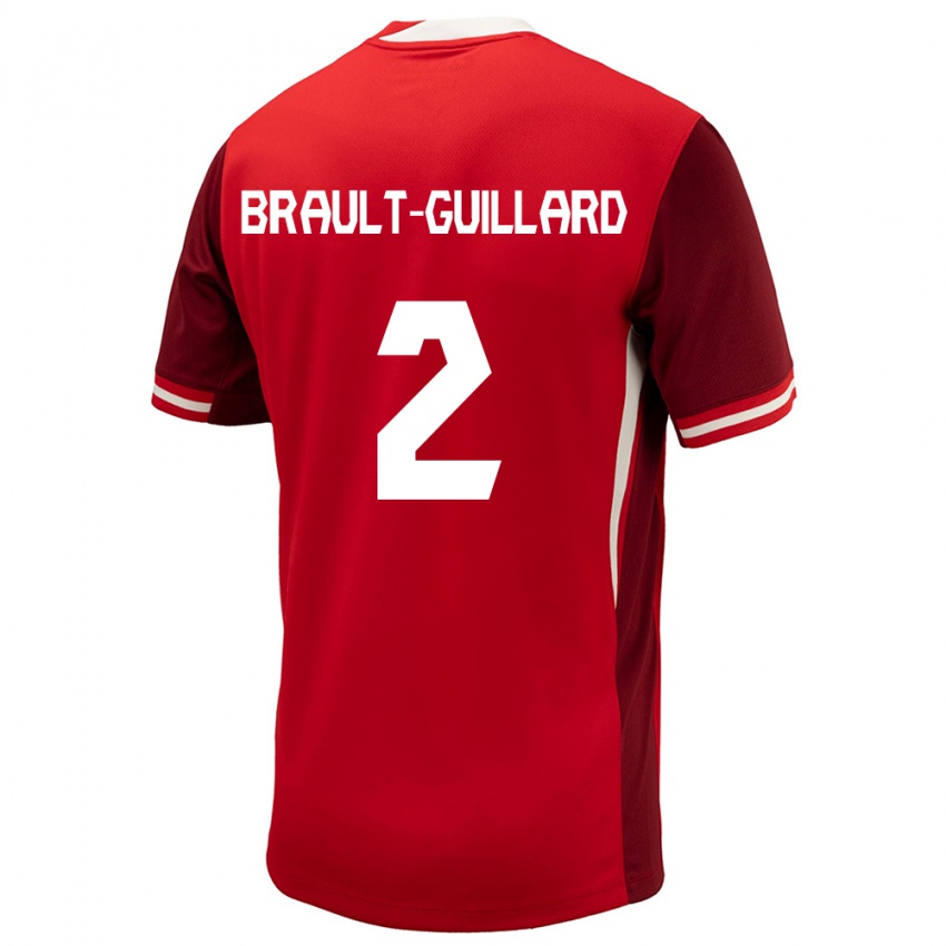 Hombre Camiseta Canadá Zachary Brault-Guillard #2 Rojo 1ª Equipación 24-26 La Camisa Argentina