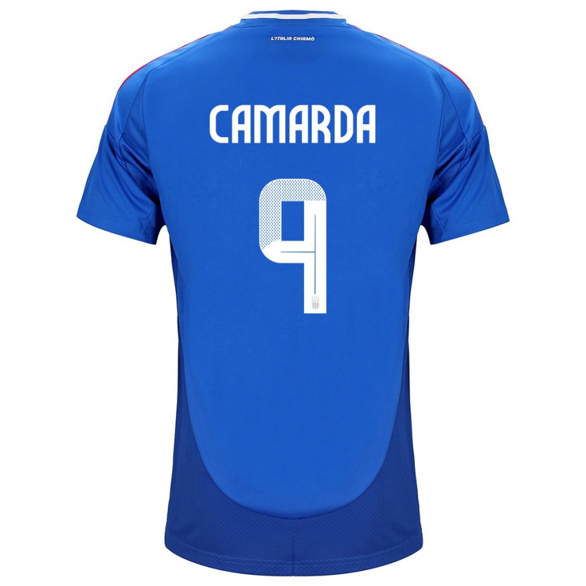 Hombre Camiseta Italia Francesco Camarda #9 Azul 1ª Equipación 24-26 La Camisa Argentina