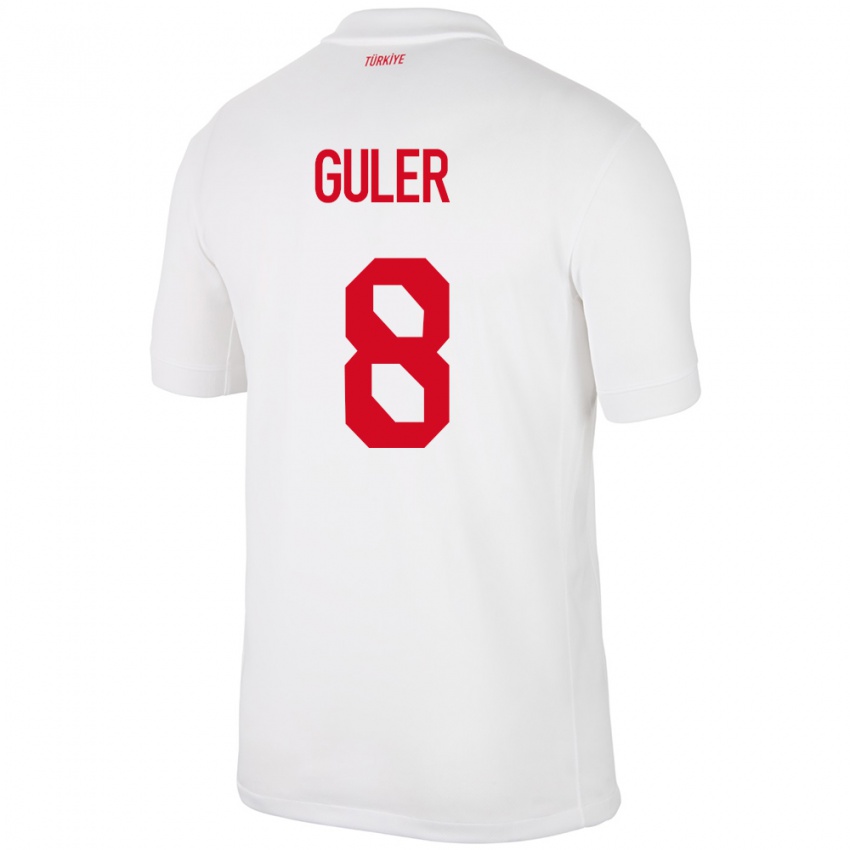 Hombre Camiseta Turquía Arda Güler #8 Blanco 1ª Equipación 24-26 La Camisa Argentina