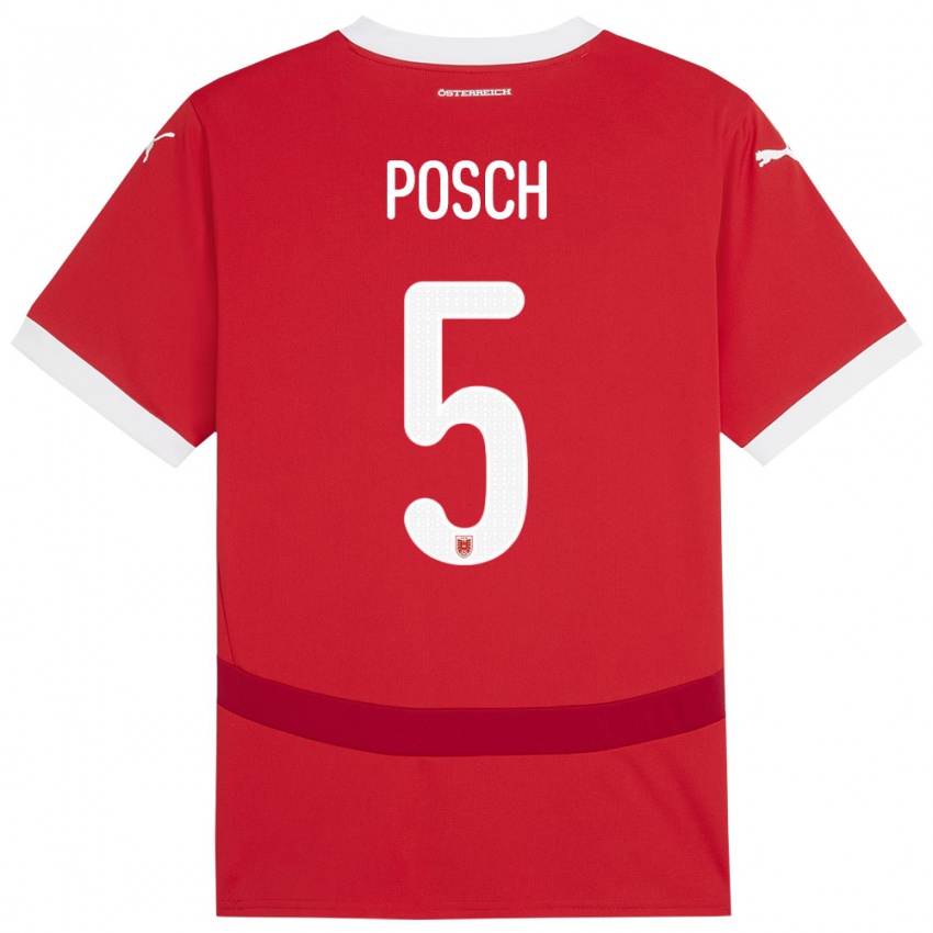 Hombre Camiseta Austria Stefan Posch #5 Rojo 1ª Equipación 24-26 La Camisa Argentina