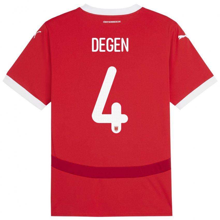 Hombre Camiseta Austria Celina Degen #4 Rojo 1ª Equipación 24-26 La Camisa Argentina