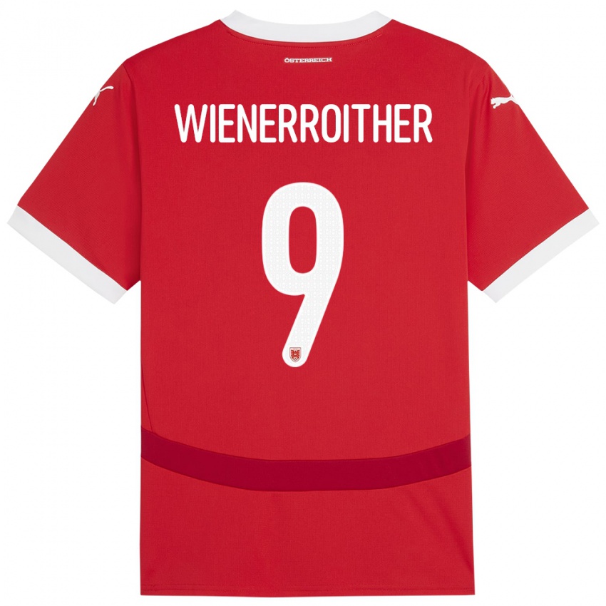 Hombre Camiseta Austria Katja Wienerroither #9 Rojo 1ª Equipación 24-26 La Camisa Argentina