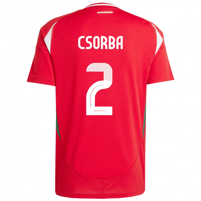 Hombre Camiseta Hungría Dominik Csorba #2 Rojo 1ª Equipación 24-26 La Camisa Argentina