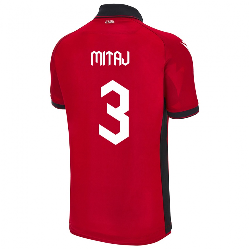 Hombre Camiseta Albania Mario Mitaj #3 Rojo 1ª Equipación 24-26 La Camisa Argentina