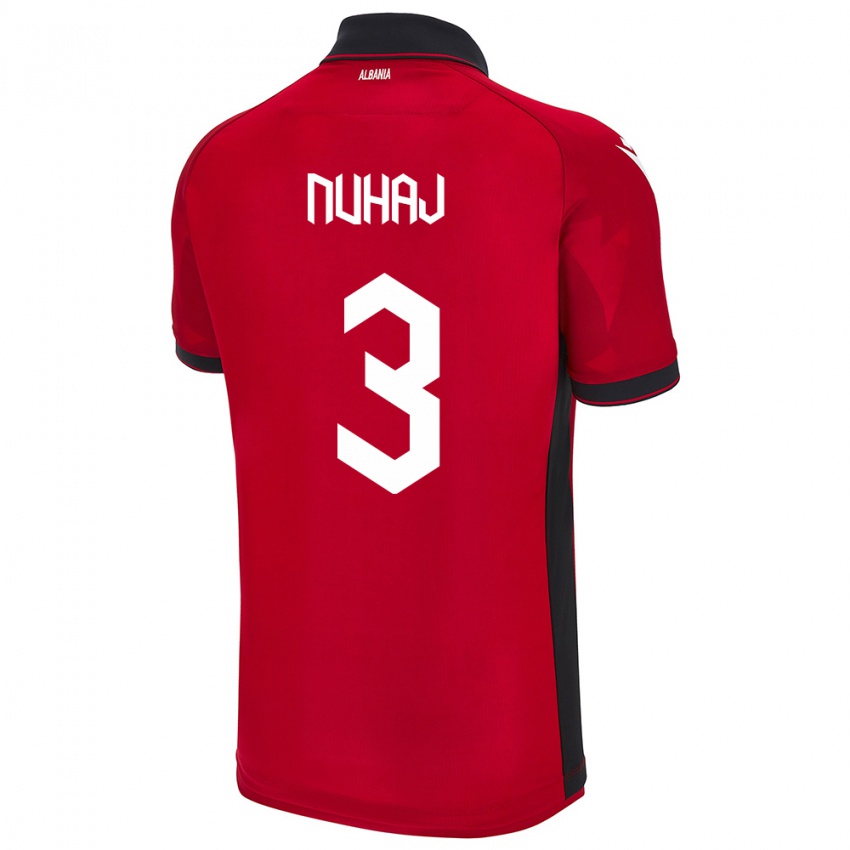 Hombre Camiseta Albania Fabjano Nuhaj #3 Rojo 1ª Equipación 24-26 La Camisa Argentina