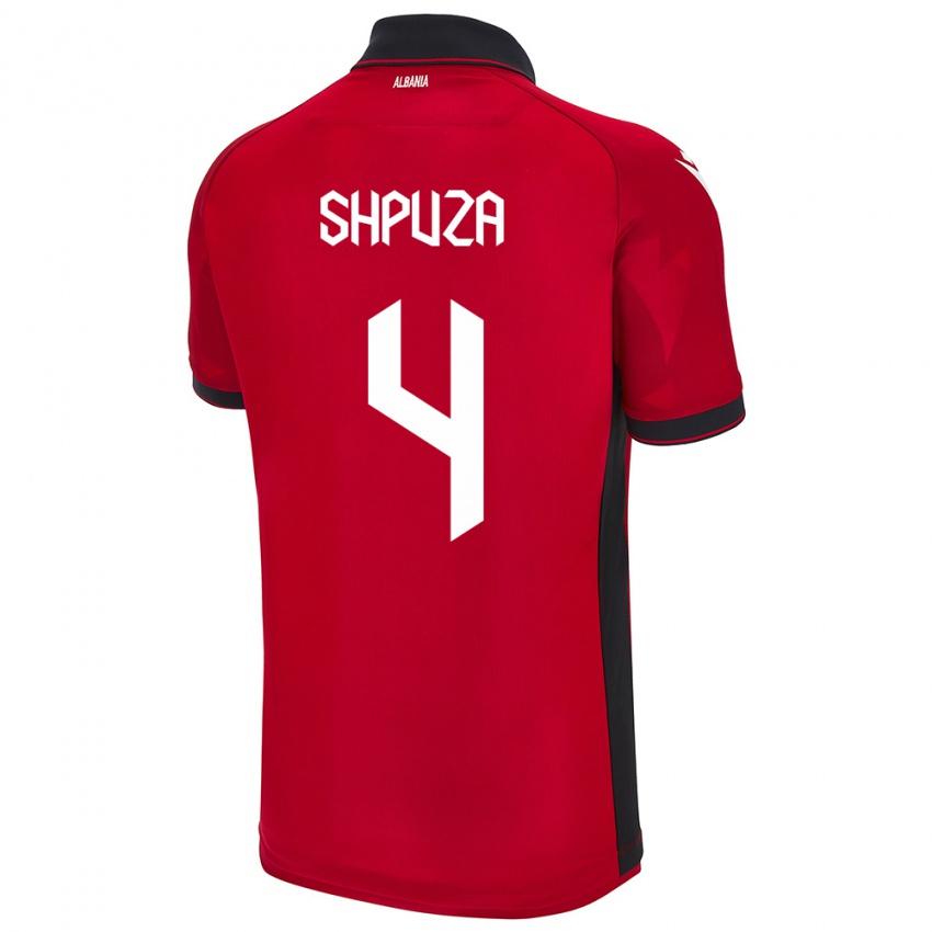 Hombre Camiseta Albania Kleo Shpuza #4 Rojo 1ª Equipación 24-26 La Camisa Argentina