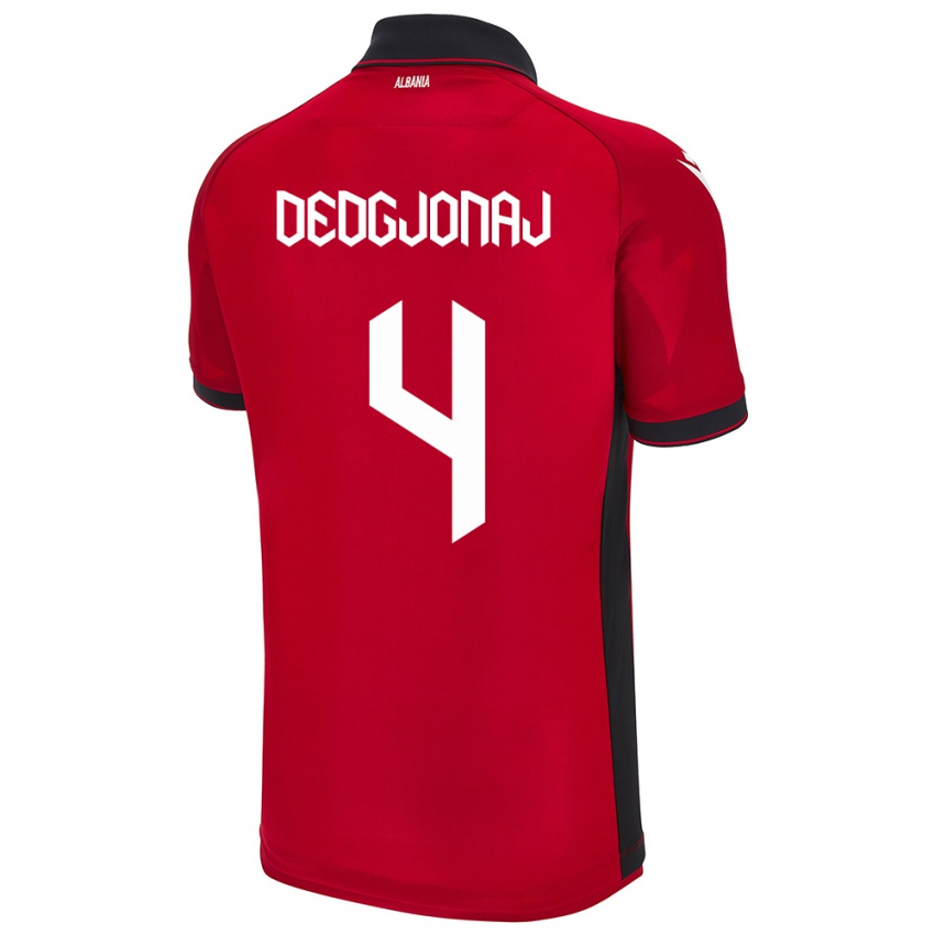 Hombre Camiseta Albania Leonora Dedgjonaj #4 Rojo 1ª Equipación 24-26 La Camisa Argentina