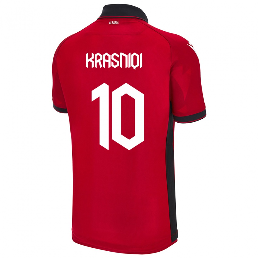 Hombre Camiseta Albania Qëndresa Krasniqi #10 Rojo 1ª Equipación 24-26 La Camisa Argentina