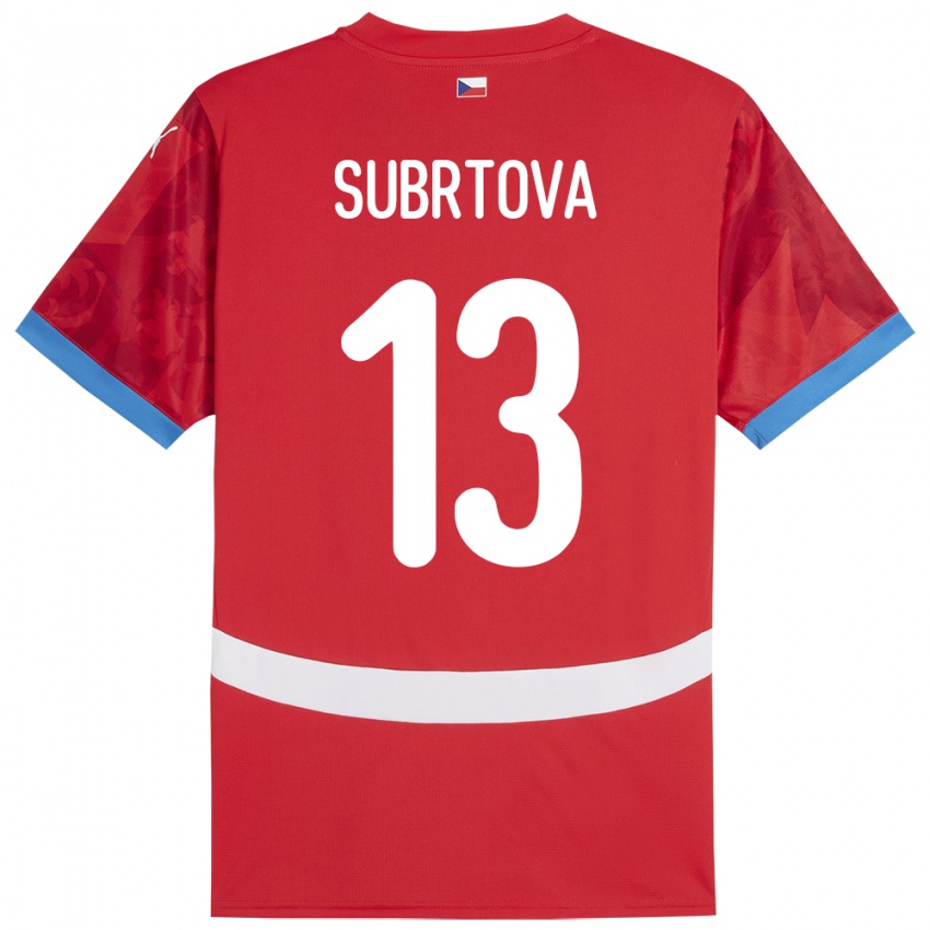 Hombre Camiseta Chequia Anna Šubrtová #13 Rojo 1ª Equipación 24-26 La Camisa Argentina