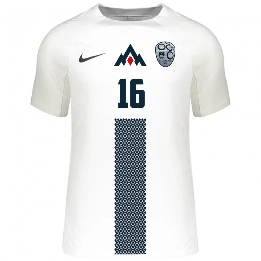 Hombre Camiseta Eslovenia Kristjan Bendra #16 Blanco 1ª Equipación 24-26 La Camisa Argentina