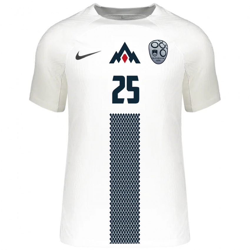 Hombre Camiseta Eslovenia Adrian Zeljkovic #25 Blanco 1ª Equipación 24-26 La Camisa Argentina