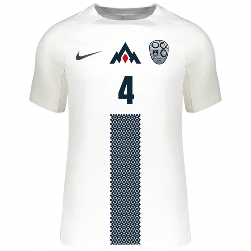 Hombre Camiseta Eslovenia Arjan Malic #4 Blanco 1ª Equipación 24-26 La Camisa Argentina