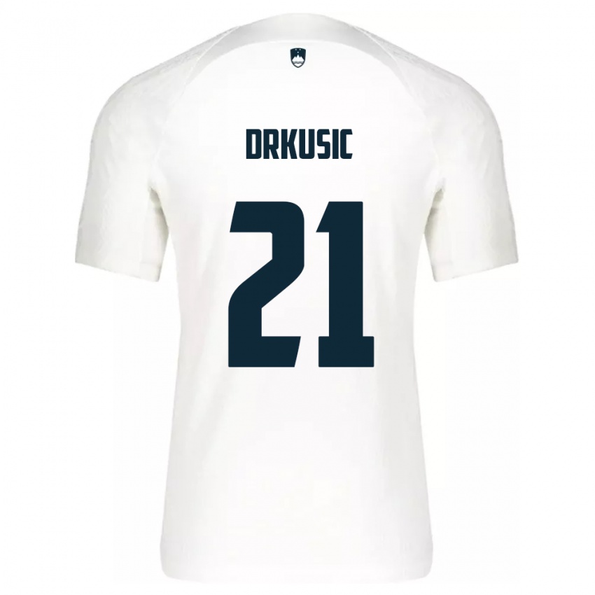 Hombre Camiseta Eslovenia Vanja Drkusic #21 Blanco 1ª Equipación 24-26 La Camisa Argentina