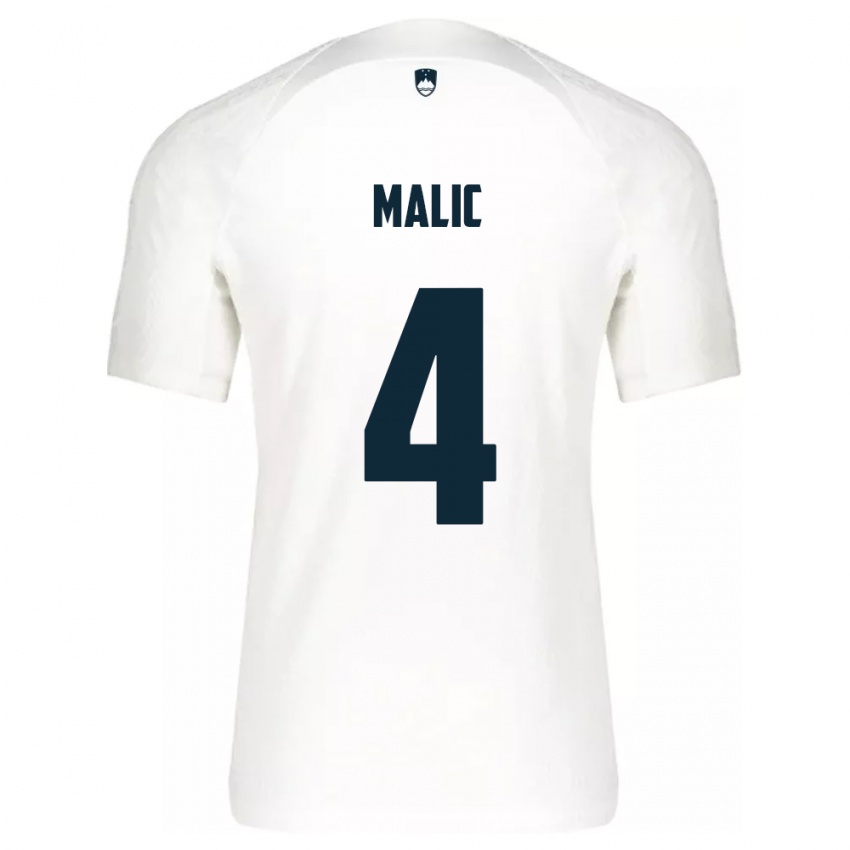 Hombre Camiseta Eslovenia Arjan Malic #4 Blanco 1ª Equipación 24-26 La Camisa Argentina