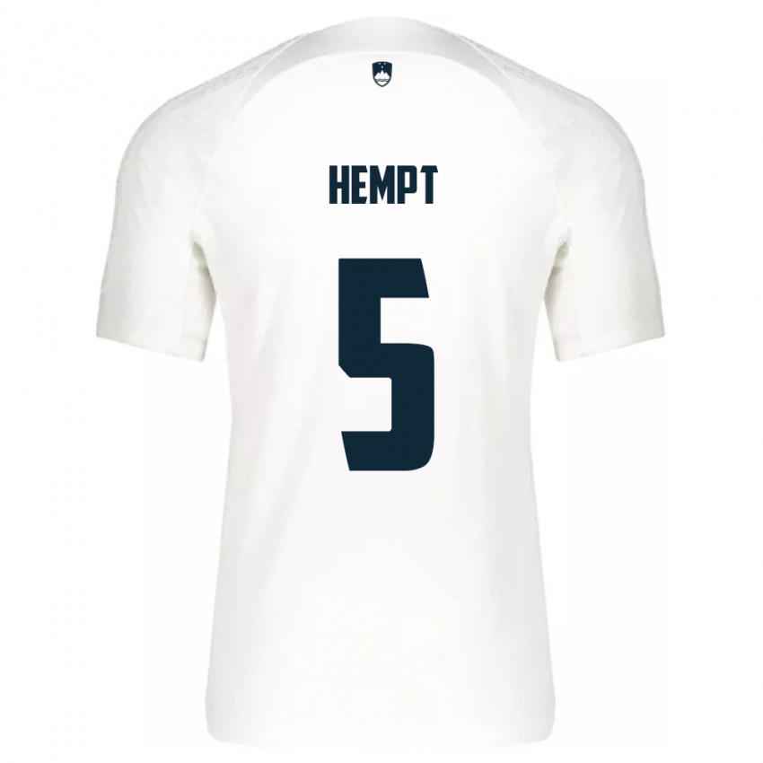 Hombre Camiseta Eslovenia Lukas Hempt #5 Blanco 1ª Equipación 24-26 La Camisa Argentina