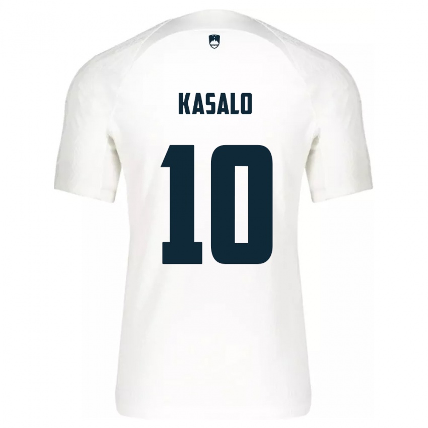 Hombre Camiseta Eslovenia Niko Kasalo #10 Blanco 1ª Equipación 24-26 La Camisa Argentina