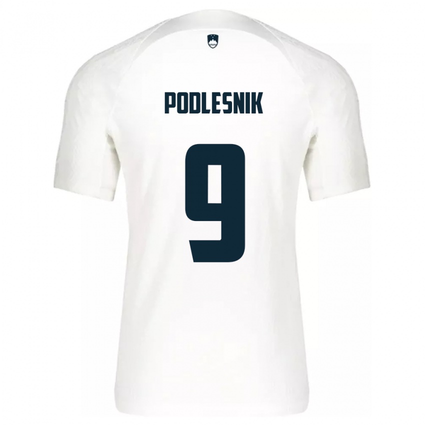Hombre Camiseta Eslovenia Nik Podlesnik #9 Blanco 1ª Equipación 24-26 La Camisa Argentina