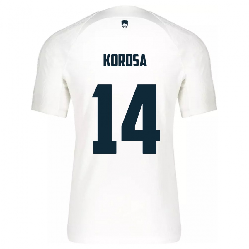 Hombre Camiseta Eslovenia Anej Koroša #14 Blanco 1ª Equipación 24-26 La Camisa Argentina