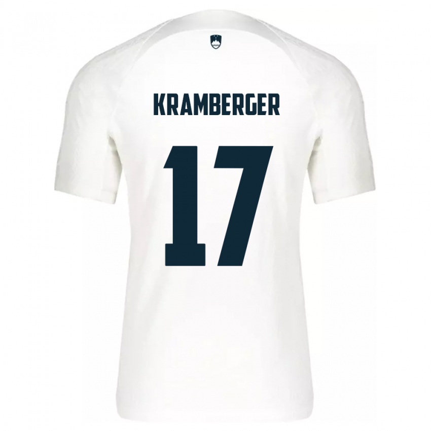 Hombre Camiseta Eslovenia Enej Kramberger #17 Blanco 1ª Equipación 24-26 La Camisa Argentina