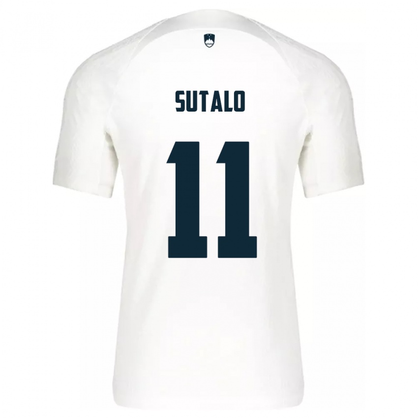 Hombre Camiseta Eslovenia Aleksej Sutalo #11 Blanco 1ª Equipación 24-26 La Camisa Argentina