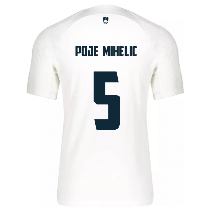 Hombre Camiseta Eslovenia Naja Poje Mihelič #5 Blanco 1ª Equipación 24-26 La Camisa Argentina