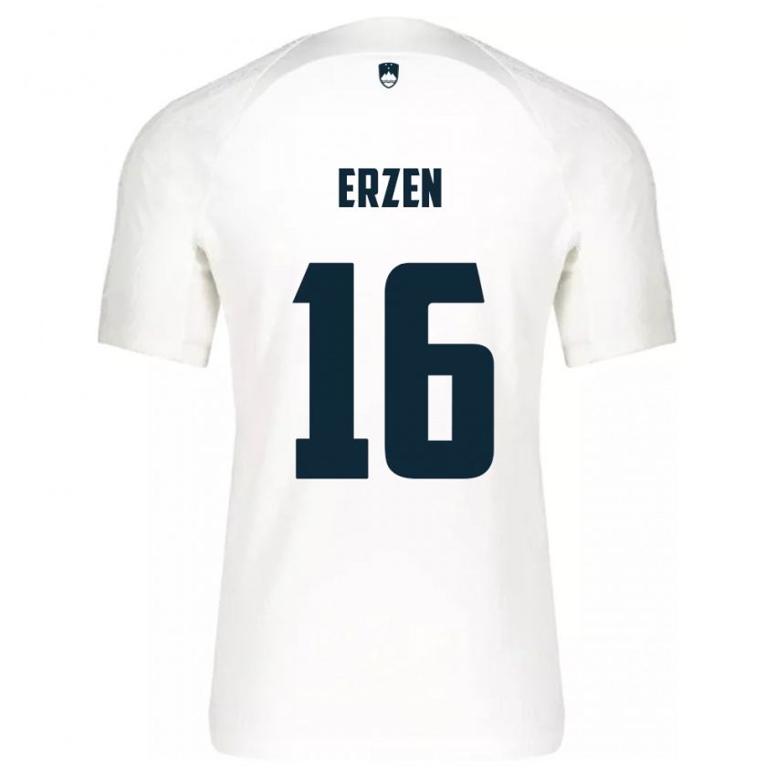 Hombre Camiseta Eslovenia Kaja Eržen #16 Blanco 1ª Equipación 24-26 La Camisa Argentina