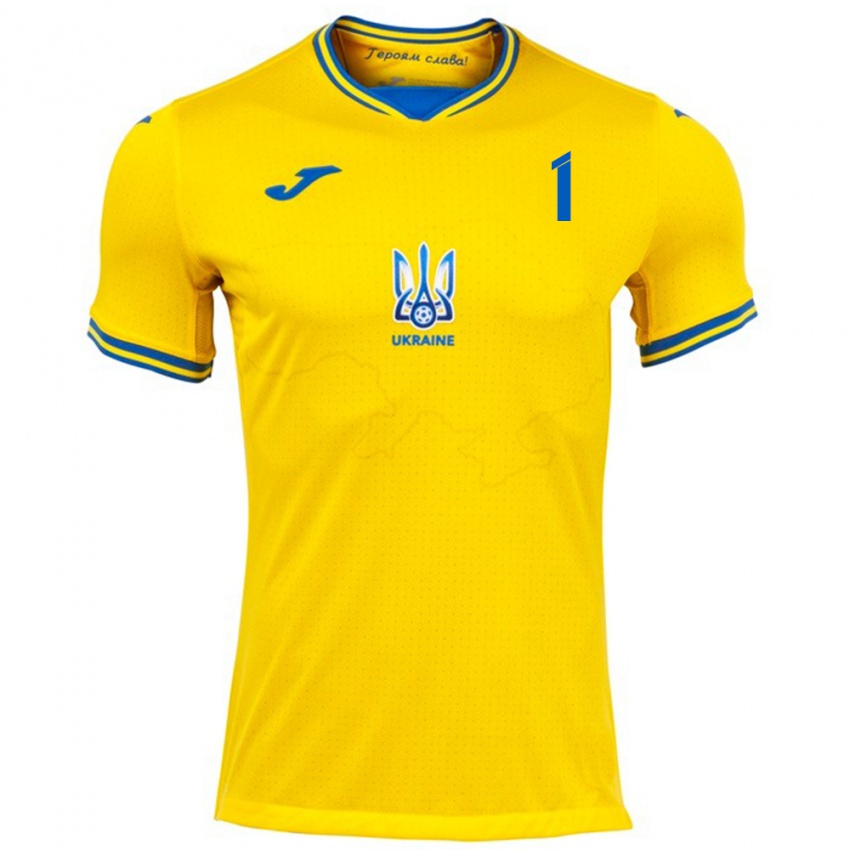 Hombre Camiseta Ucrania Georgiy Bushchan #1 Amarillo 1ª Equipación 24-26 La Camisa Argentina