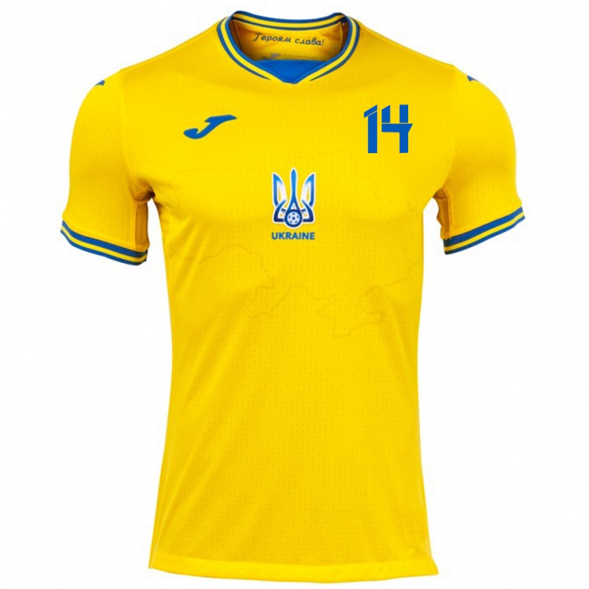 Hombre Camiseta Ucrania Georgiy Sudakov #14 Amarillo 1ª Equipación 24-26 La Camisa Argentina