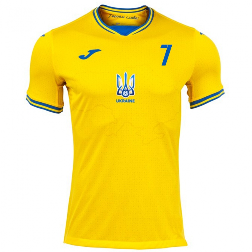 Hombre Camiseta Ucrania Kristian Shevchenko #7 Amarillo 1ª Equipación 24-26 La Camisa Argentina