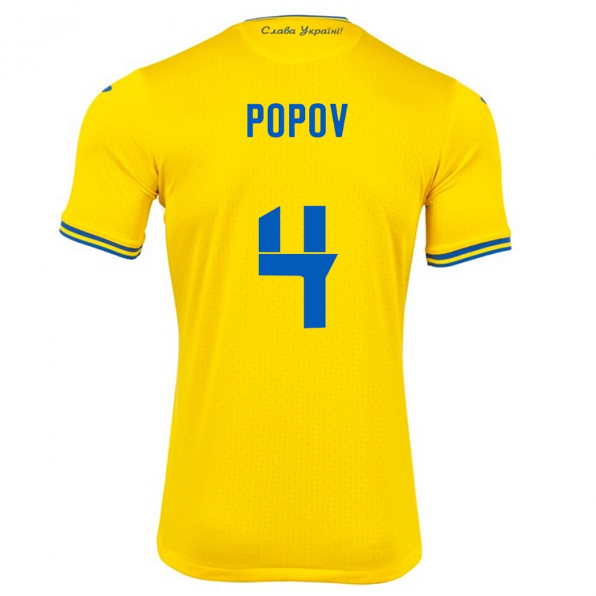 Hombre Camiseta Ucrania Denys Popov #4 Amarillo 1ª Equipación 24-26 La Camisa Argentina