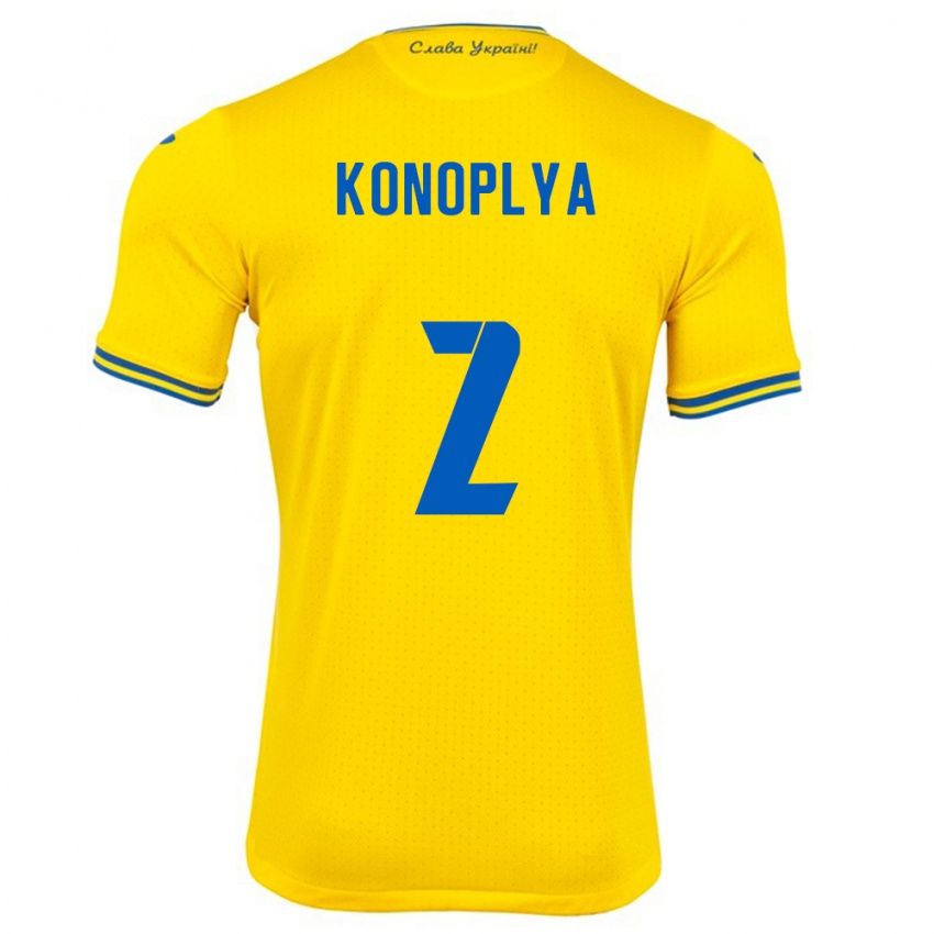 Hombre Camiseta Ucrania Yukhym Konoplya #2 Amarillo 1ª Equipación 24-26 La Camisa Argentina