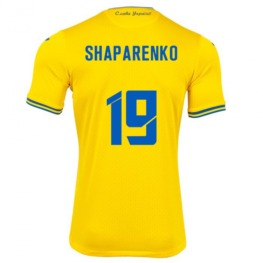 Hombre Camiseta Ucrania Mykola Shaparenko #19 Amarillo 1ª Equipación 24-26 La Camisa Argentina