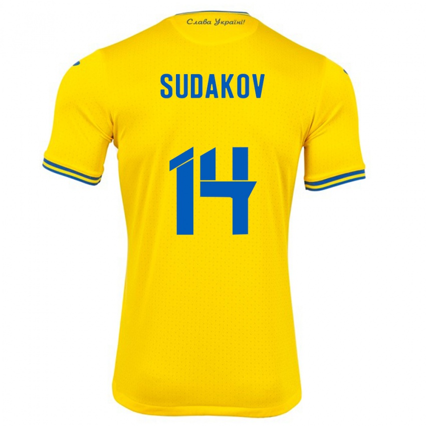 Hombre Camiseta Ucrania Georgiy Sudakov #14 Amarillo 1ª Equipación 24-26 La Camisa Argentina