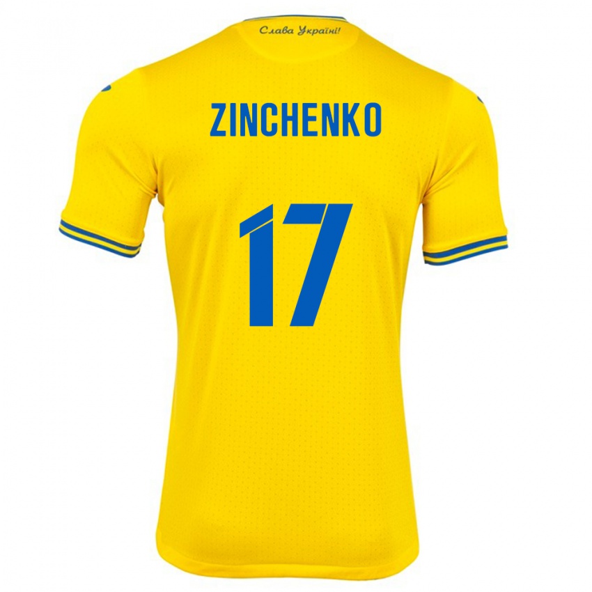 Hombre Camiseta Ucrania Oleksandr Zinchenko #17 Amarillo 1ª Equipación 24-26 La Camisa Argentina