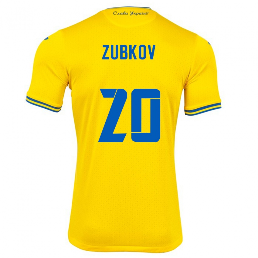 Hombre Camiseta Ucrania Oleksandr Zubkov #20 Amarillo 1ª Equipación 24-26 La Camisa Argentina