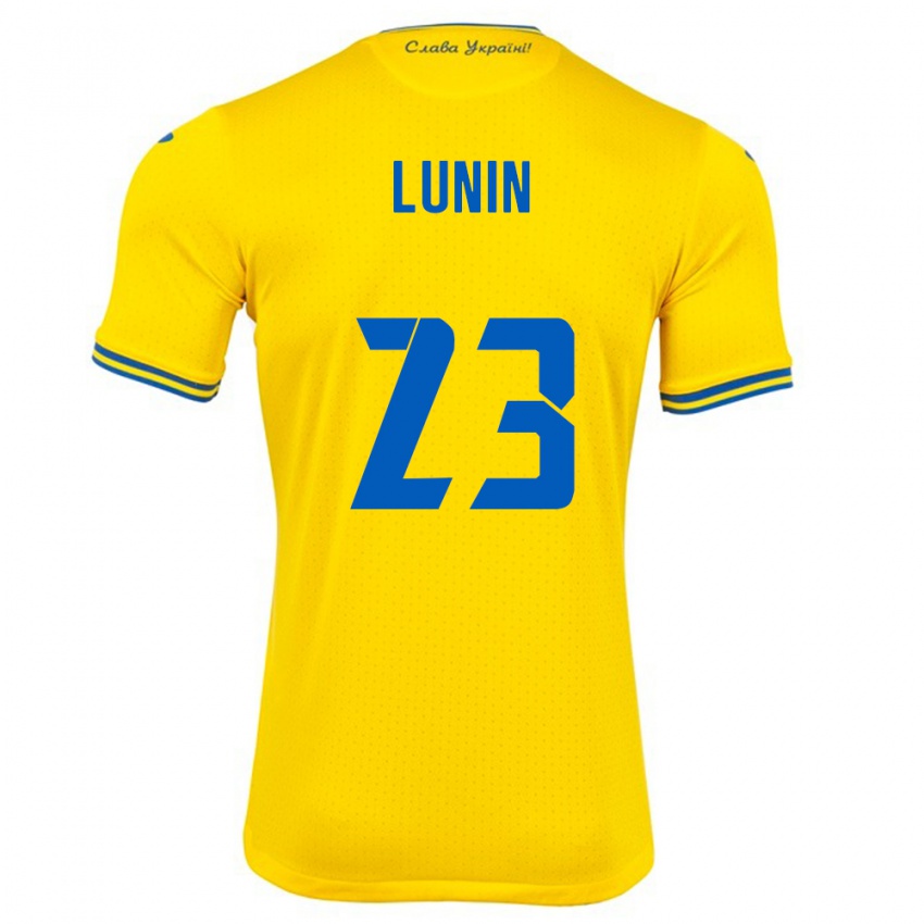 Hombre Camiseta Ucrania Andriy Lunin #23 Amarillo 1ª Equipación 24-26 La Camisa Argentina