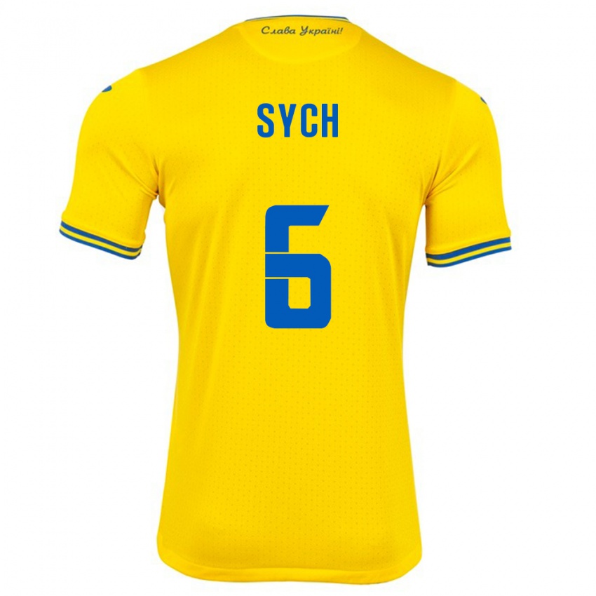 Hombre Camiseta Ucrania Oleksiy Sych #6 Amarillo 1ª Equipación 24-26 La Camisa Argentina