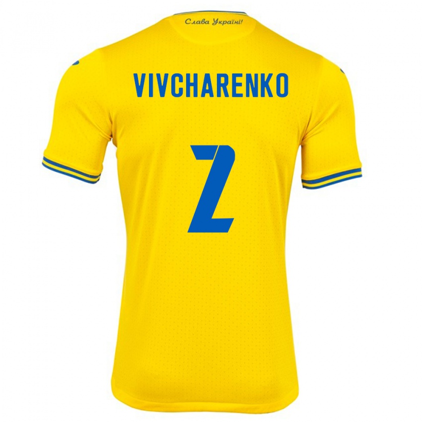 Hombre Camiseta Ucrania Kostyantyn Vivcharenko #2 Amarillo 1ª Equipación 24-26 La Camisa Argentina