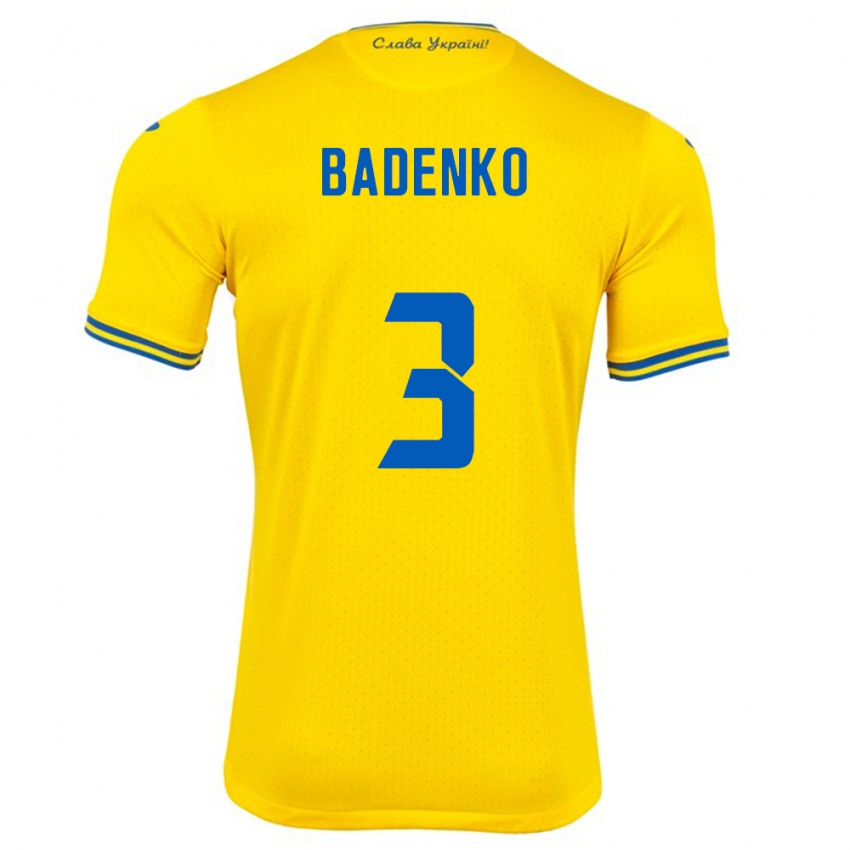 Hombre Camiseta Ucrania Ilya Badenko #3 Amarillo 1ª Equipación 24-26 La Camisa Argentina