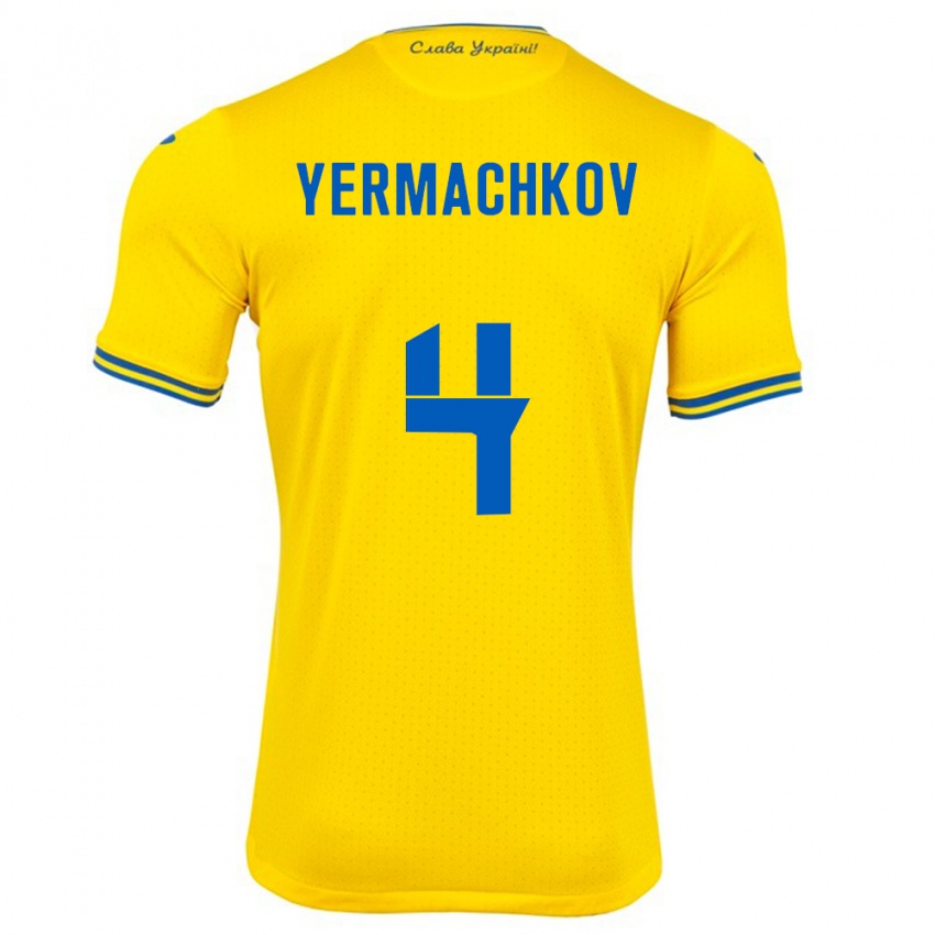 Hombre Camiseta Ucrania Ivan Yermachkov #4 Amarillo 1ª Equipación 24-26 La Camisa Argentina