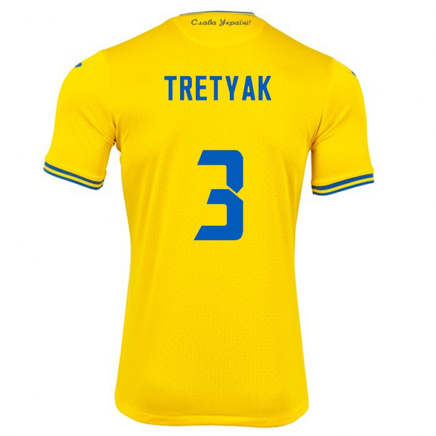 Hombre Camiseta Ucrania Demyan Tretyak #3 Amarillo 1ª Equipación 24-26 La Camisa Argentina