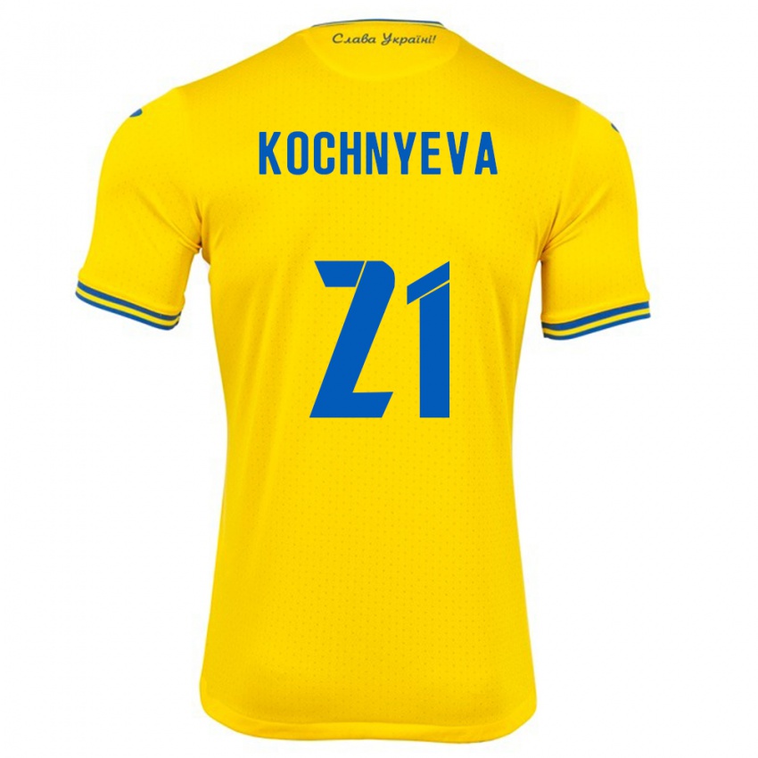 Hombre Camiseta Ucrania Iryna Kochnyeva #21 Amarillo 1ª Equipación 24-26 La Camisa Argentina