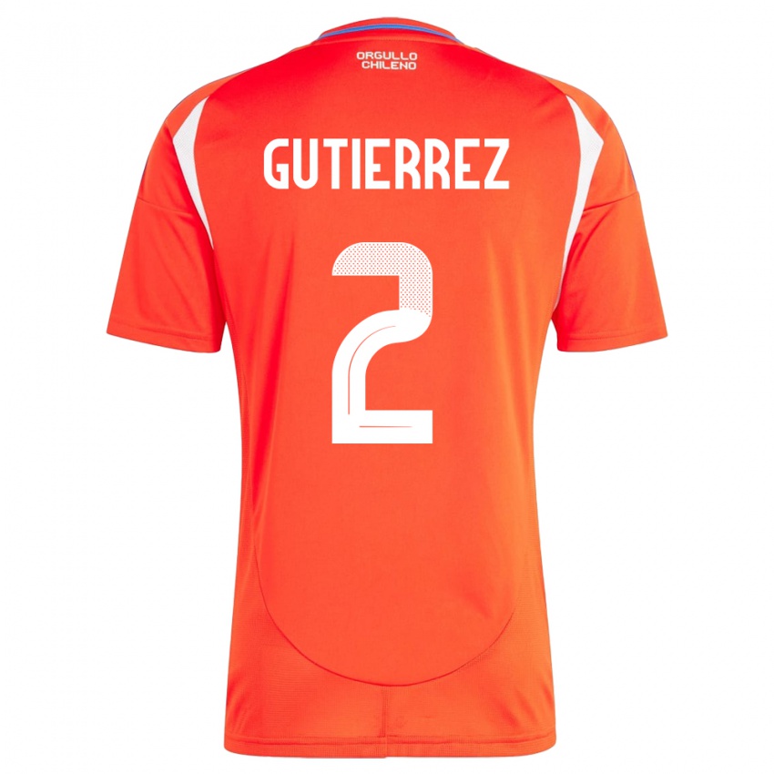 Hombre Camiseta Chile Joaquín Gutiérrez #2 Rojo 1ª Equipación 24-26 La Camisa Argentina