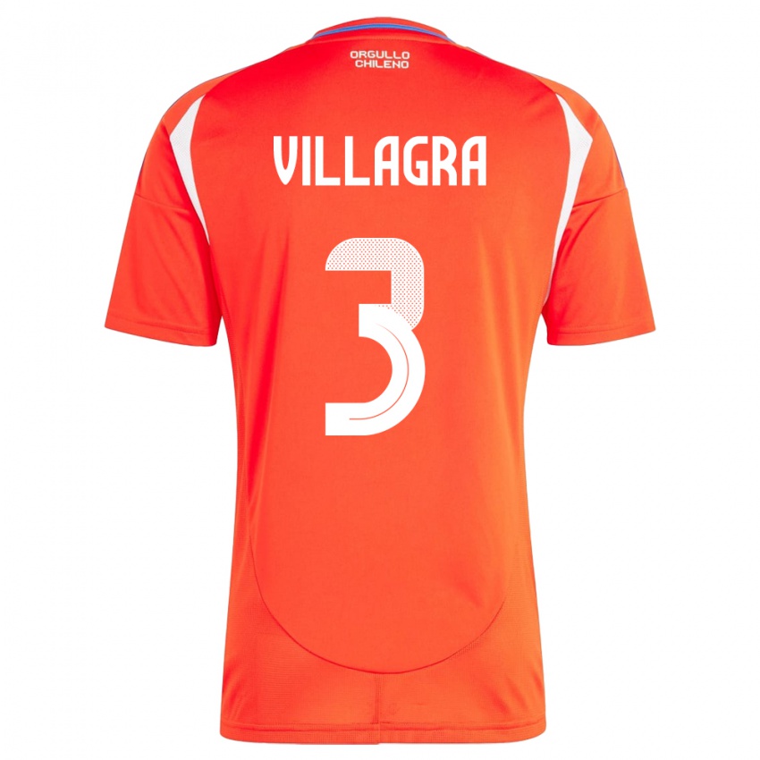 Hombre Camiseta Chile Jonathan Villagra #3 Rojo 1ª Equipación 24-26 La Camisa Argentina