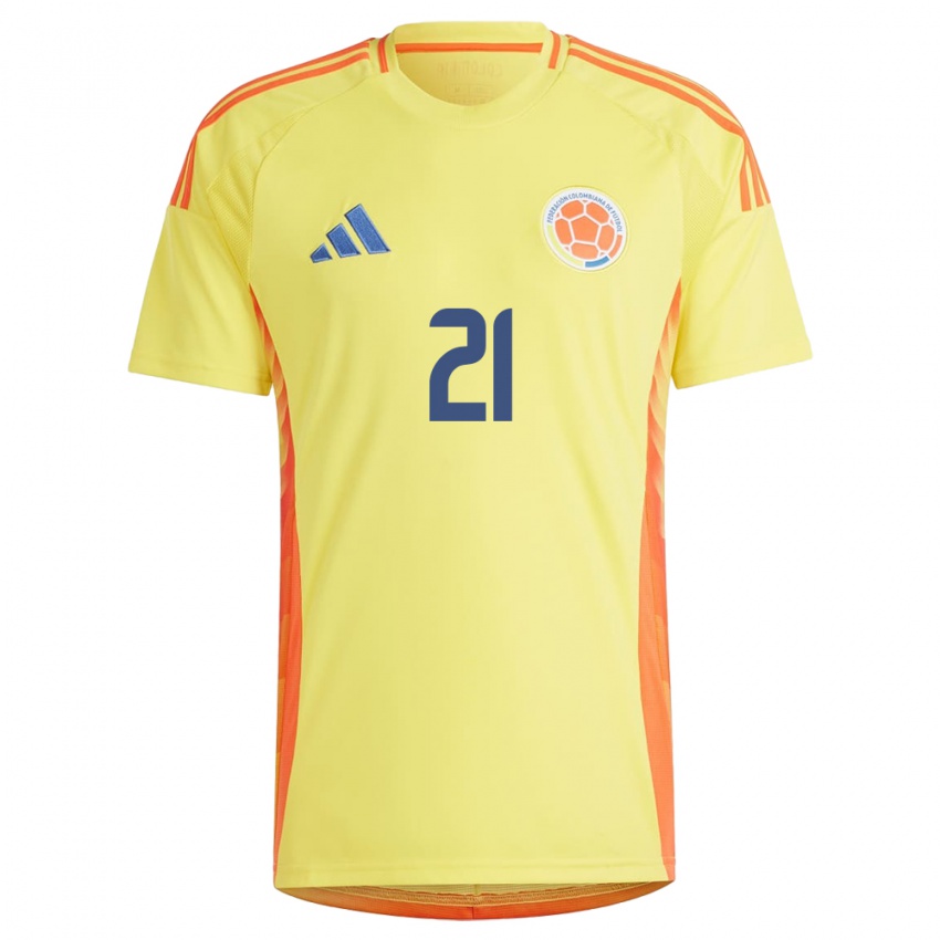 Hombre Camiseta Colombia Kelly Ibargüen #21 Amarillo 1ª Equipación 24-26 La Camisa Argentina